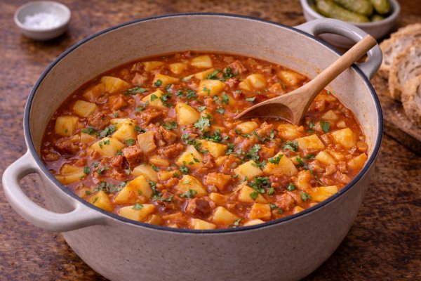 Mancare de cartofi cu afumatura - reteta simpla si satioasa